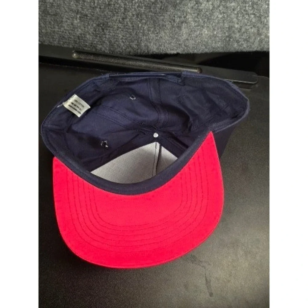 Metal Treating Vintage Snapback Hat Navy Blue‎ Red Two Tone Cotton Workwear Cap